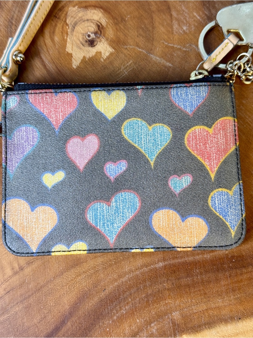 Vintage Dooney & Bourke Rainbow Zipper Heart Print Wristlet Pouch